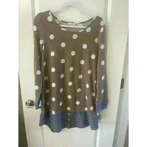 12PM By Mon Ami Shirt Size L Long Sleeve Polka dot denim Trim